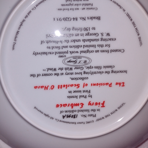Lot of 2 Gone With the Wind Plates Firey Embrace and Pride and Passion New - Picture 3 of 5